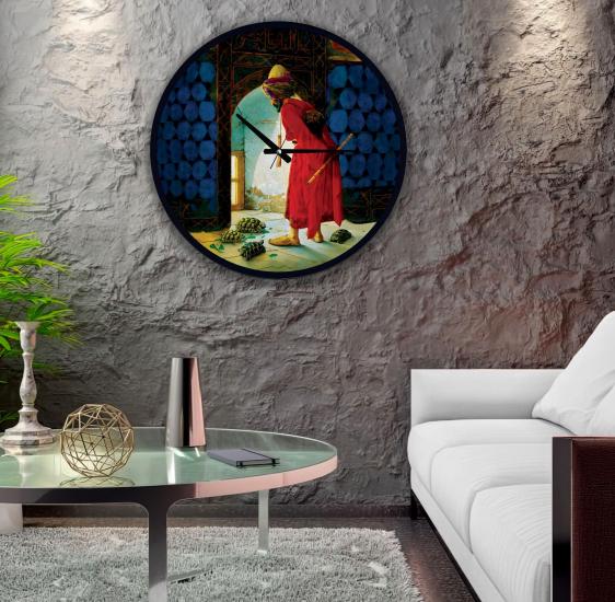 Kaplumbağa Terbiyecisi 40 Cm Ahşap Duvar Saati