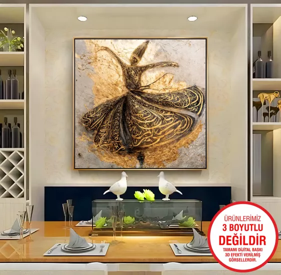 Gold Metal Çerçeveli Semazen Kanvas Tablo