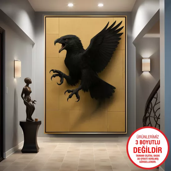 Gold Metal Çerçeveli Kartal Kanvas Tablo