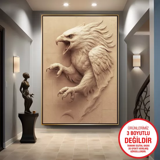 Gold Metal Çerçeveli Kartal Kanvas Tablo