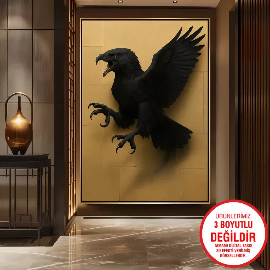 Gold Metal Çerçeveli Kartal Kanvas Tablo