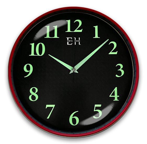 Parlayan Fosforlu Duvar Saati Kırmızı - 29 cm