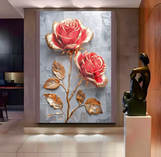 Kırmızı Güller Cam Tablo