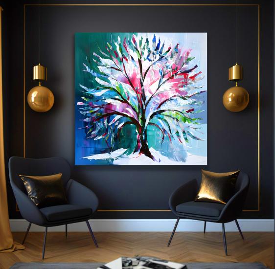 Renkli Ağaç Kanvas Tablo
