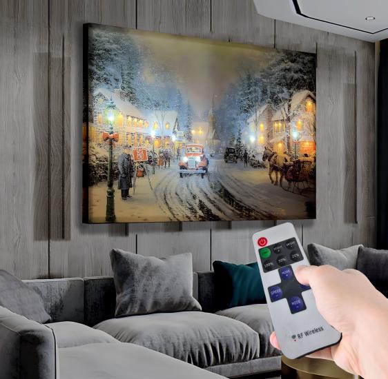 Led Işıklı Uzaktan Kumandalı Kış Kanvas Tablo