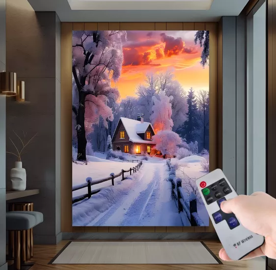 Led Işıklı Uzaktan Kumanda Kış Kanvas Tablo