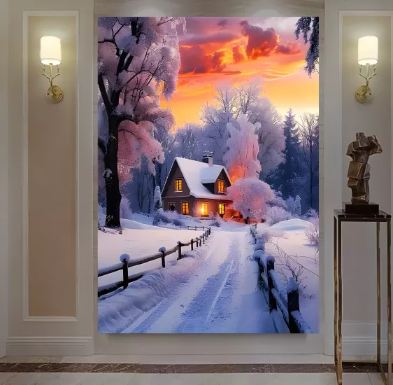 Led Işıklı Uzaktan Kumanda Kış Kanvas Tablo