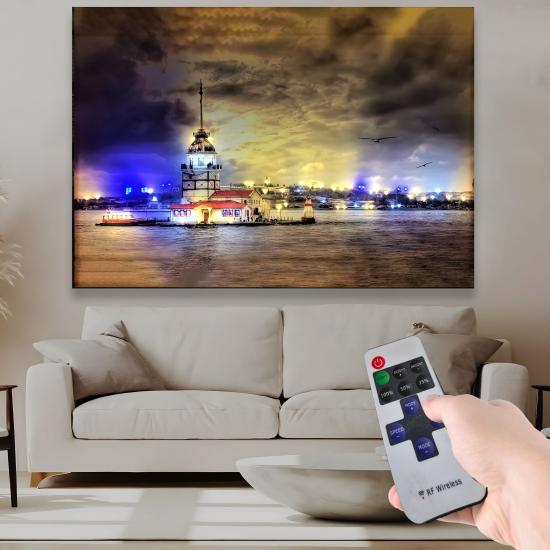 Led Işıklı Uzaktan Kumanda Kız Kulesi Kanvas Tablo