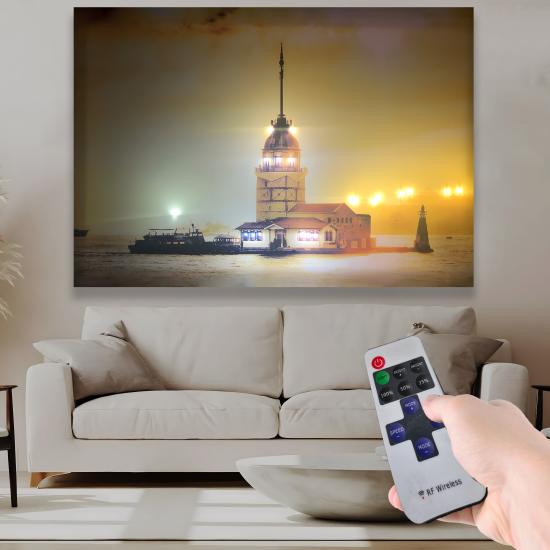 Led Işıklı Uzaktan Kumanda Kız Kulesi Kanvas Tablo