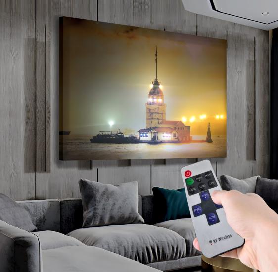 Led Işıklı Uzaktan Kumanda Kız Kulesi Kanvas Tablo