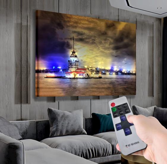 Led Işıklı Uzaktan Kumanda Kız Kulesi Kanvas Tablo