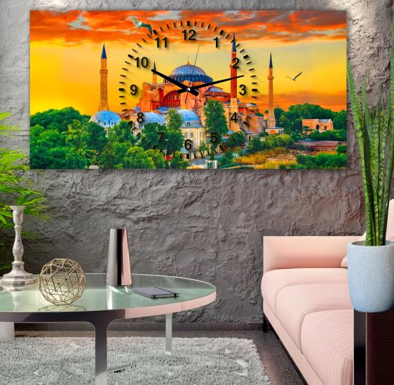 Saatli Ayasofya Panoramik Kanvas Tablo