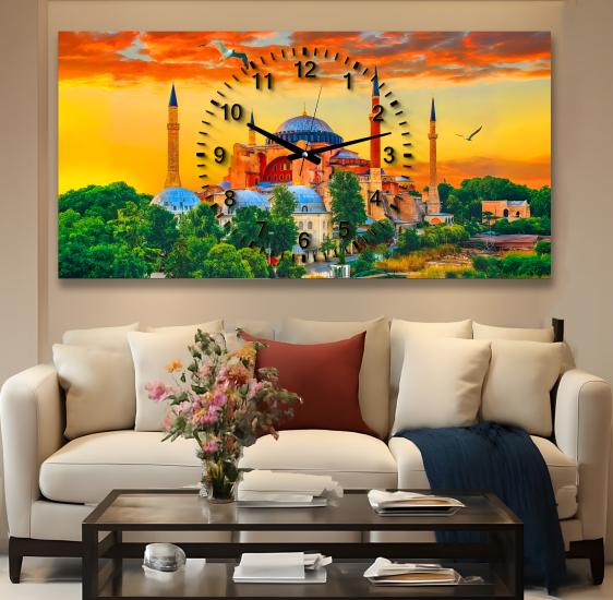 Saatli Ayasofya Panoramik Kanvas Tablo