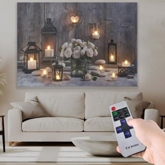 Led Işıklı Uzaktan Kumandalı Mumlar Kanvas Tablo