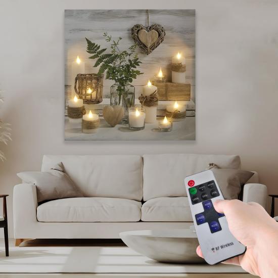 Led Işıklı Uzaktan Kumandalı Mumlar Kanvas Tablo