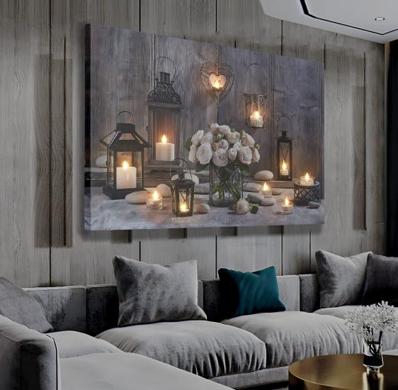 Led Işıklı Uzaktan Kumandalı Mumlar Kanvas Tablo
