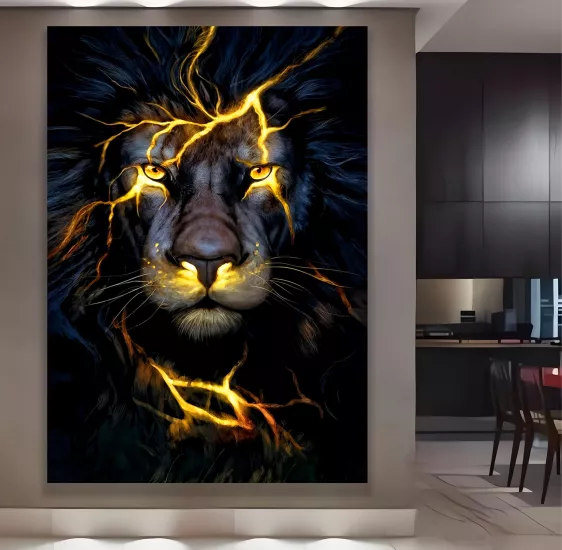 Led Işıklı Aslan Kanvas Tablo