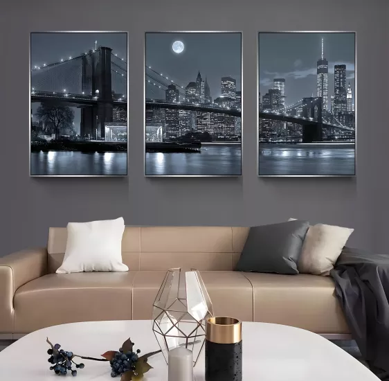 Gümüş Metal Çerçeveli New York 3’lü Kanvas Tablo