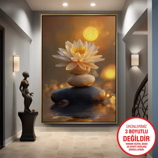 Gold Metal Çerçeveli Nilüfer Çiçeği Kanvas Tablo