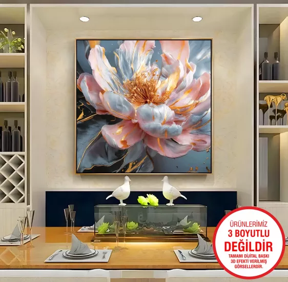 Gold Metal Çerçeveli Çiçek Kanvas Tablo