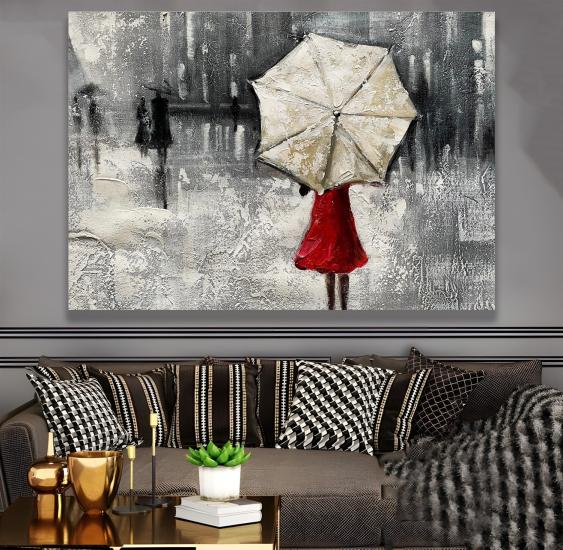 Şemsiyeli Kadın Kanvas Tablo
