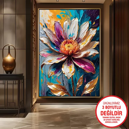Gold Metal Çerçeveli Çiçekler Kanvas Tablo