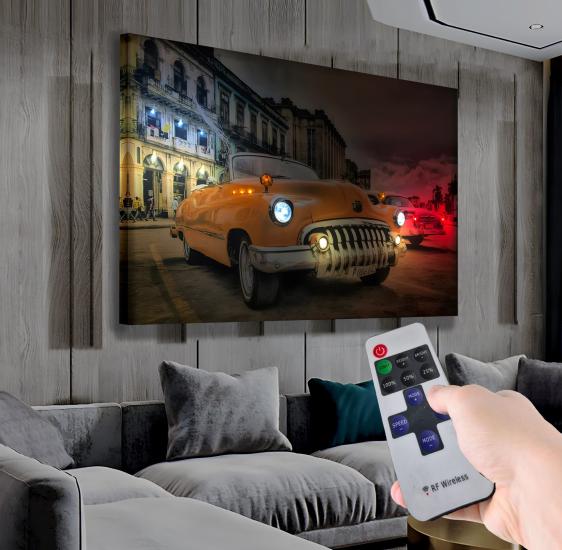 Led Işıklı Uzaktan Kumandalı Araba Kanvas Tablo