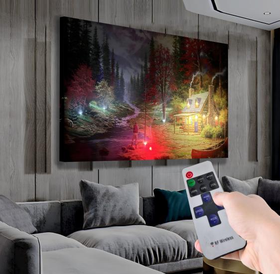 Ledli Uzaktan Kumandalı Dağ Evi Kanvas Tablo