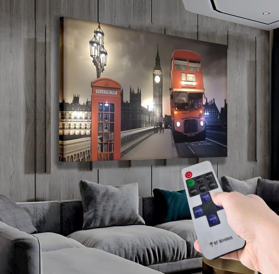 Led Işıklı Uzaktan Kumandalı Londra Kanvas Tablo