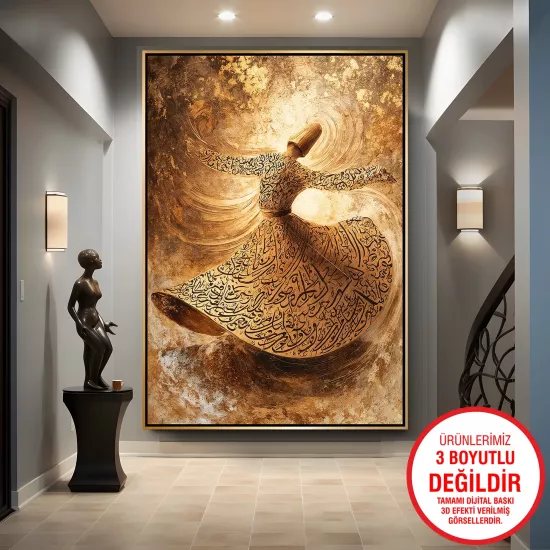 Gold Metal Çerçeveli Semazen Kanvas Tablo