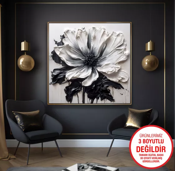 Gold Metal Çerçeveli Beyaz Çiçek Kanvas Tablo