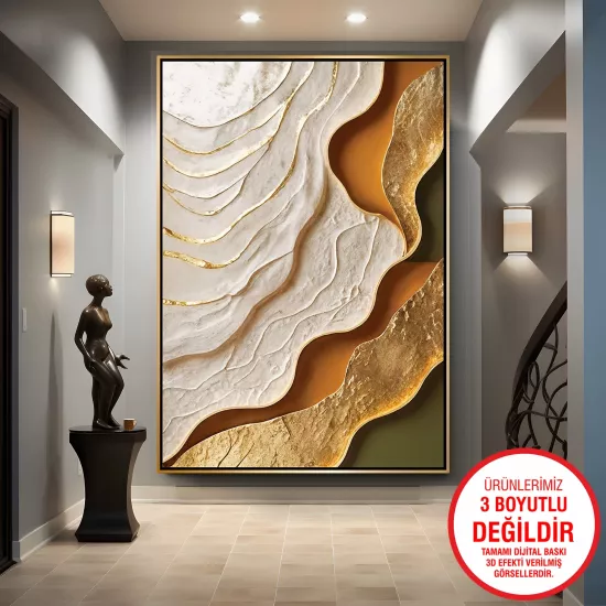 Gold Metal Çerçeveli Soyut Desen Kanvas Tablo