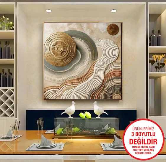 Gold Metal Çerçeveli Soyut Desen Kanvas Tablo