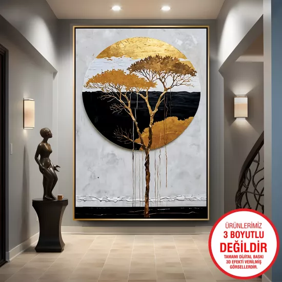 Gold Metal Çerçeveli Ağaç Kanvas Tablo