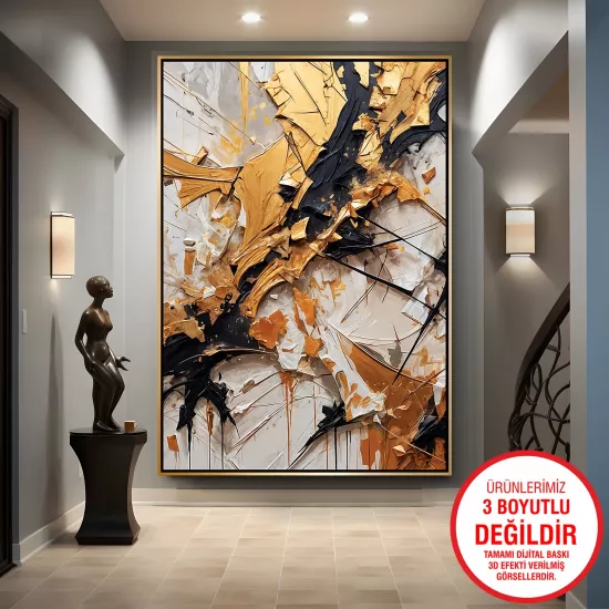 Gold Metal Çerçeveli Soyut Desen Kanvas Tablo