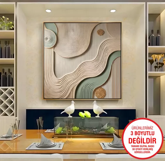Gold Metal Çerçeveli Soyut Desen Kanvas Tablo