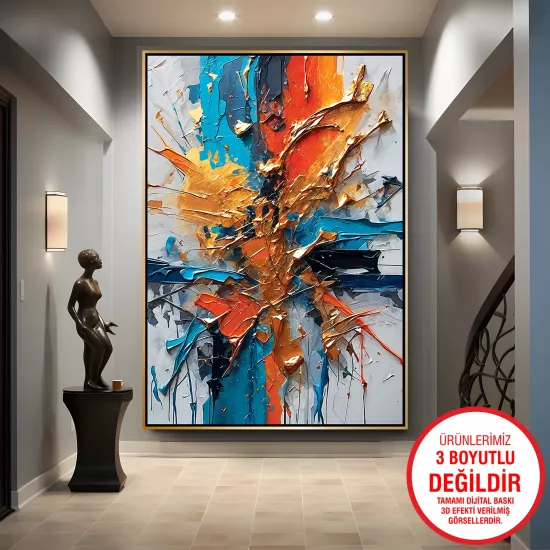Gold Metal Çerçeveli Soyut Desen Kanvas Tablo