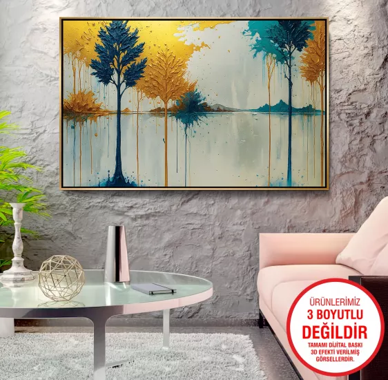 Gold Metal Çerçeveli Soyut Desen Kanvas Tablo
