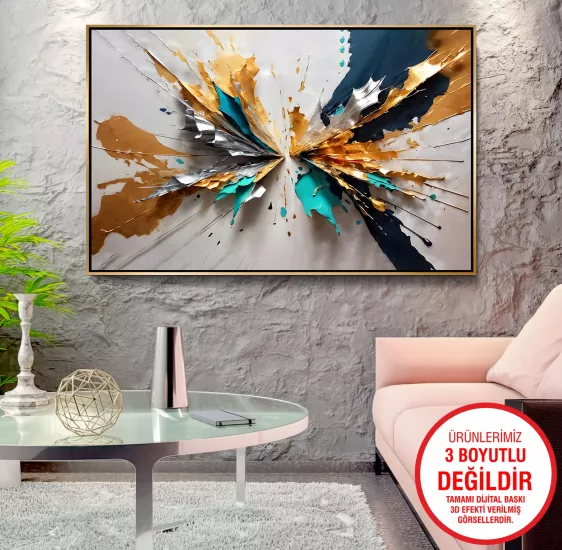 Gold Metal Çerçeveli Soyut Desen Kanvas Tablo