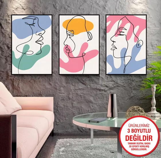 Siyah Metal Çerçeveli Kadın 3’lü Kanvas Tablo