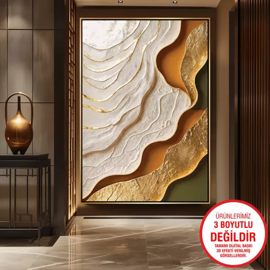 Gold Metal Çerçeveli Soyut Desen Kanvas Tablo