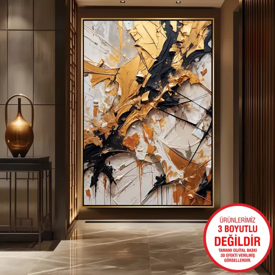 Gold Metal Çerçeveli Soyut Desen Kanvas Tablo