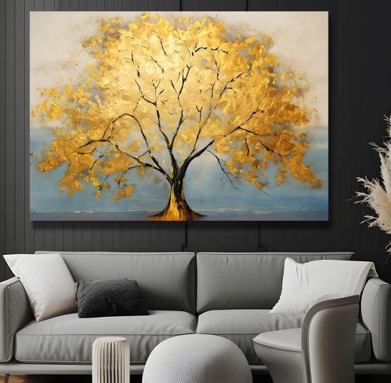 Gold Ağaç Kanvas Tablo