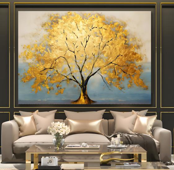 Gold Ağaç Kanvas Tablo