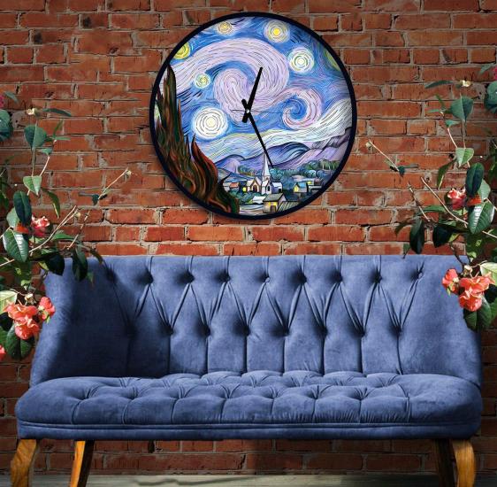 The Starry Night Modern 30 Cm Ahşap Duvar Saati