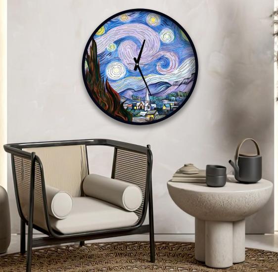 The Starry Night Modern 30 Cm Ahşap Duvar Saati