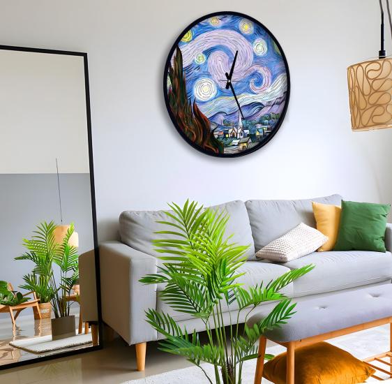 The Starry Night Modern 40 Cm Ahşap Duvar Saati 