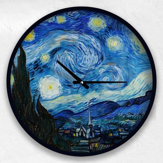 The Starry Night Klasik 60 Cm Ahşap Duvar Saati