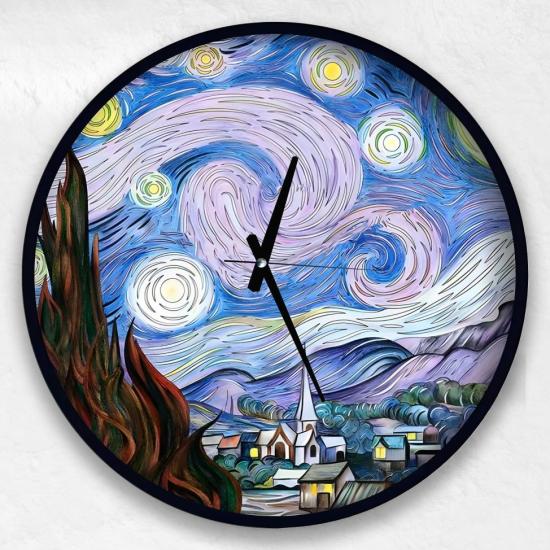 The Starry Night Modern 60 Cm Ahşap Duvar Saati