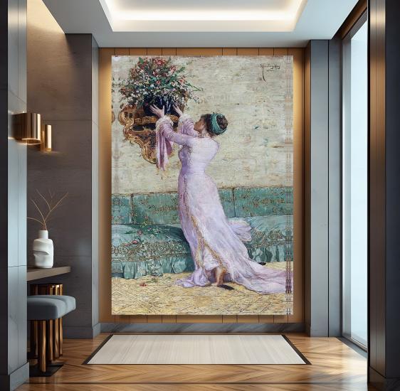 Vazo Yerleştiren Kadın Kanvas Tablo